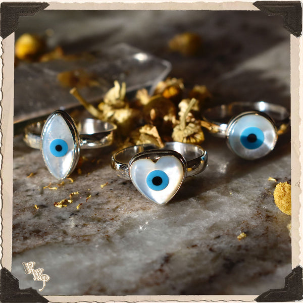 LIMITED EDITION : EVIL EYE PROTECTION RING. Mother of Pearl talisman. Sterling Silver.