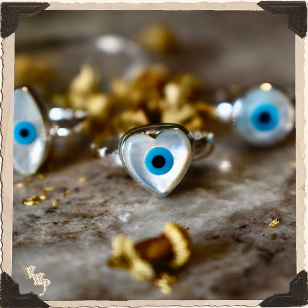 LIMITED EDITION : EVIL EYE PROTECTION RING. Mother of Pearl talisman. Sterling Silver.