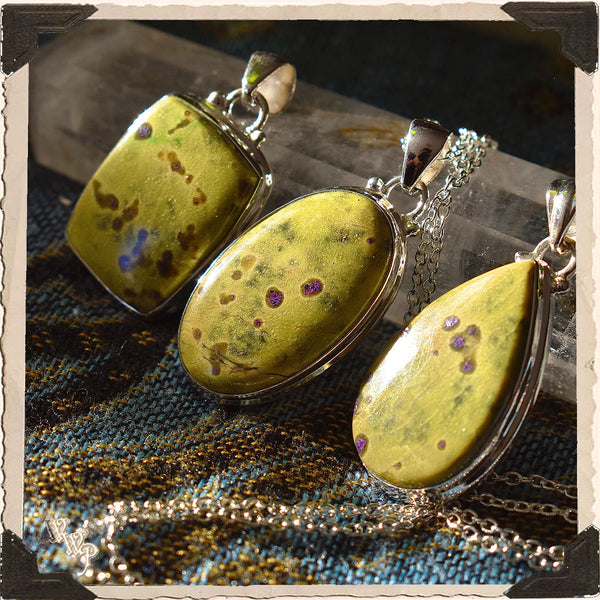 LIMITED EDITION GREEN ATLANTISITE NECKLACE . For Empaths & Healers. Sterling Silver.