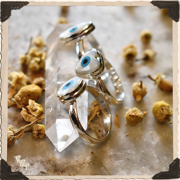 LIMITED EDITION : EVIL EYE PROTECTION RING. Mother of Pearl talisman. Sterling Silver.
