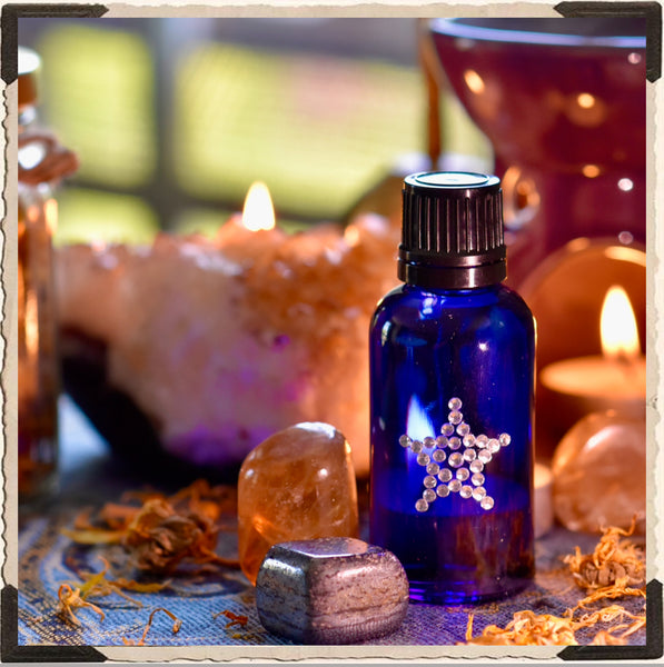 SHINE! Alchemy Oil 1oz. Calendula, Raspberry & Black Vanilla With Hematite & Citrine Stones. For Manifestation & Solidifying Your Intentions. White Witch Parlour