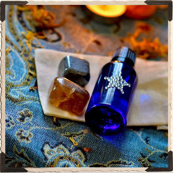 SHINE! Alchemy Oil 1oz. Calendula, Raspberry & Black Vanilla With Hematite & Citrine Stones. For Manifestation & Solidifying Your Intentions. White Witch Parlour