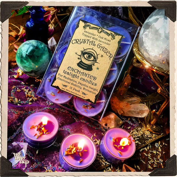 CRYSTAL GAZER TEALIGHT CANDLES. 12 Pack. For Meditation, Psychic Insight & Divination.