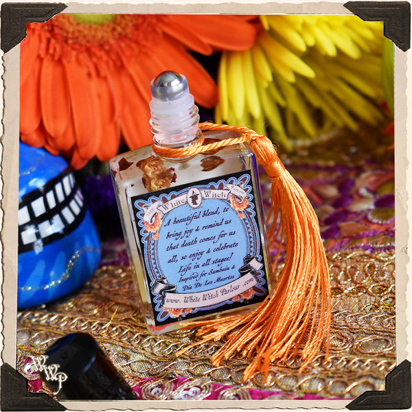 LIFE CELEBRATION OIL. 1/2 oz. For Dia De Los Muertos, Day of the Dead, Samhain.