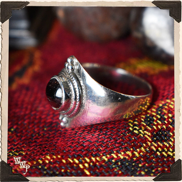 LIMITED EDITION : RED GARNET CUFF RING. For Protection & Witchcraft. Sterling Silver.( SKU:408A ) White Witch Parlour