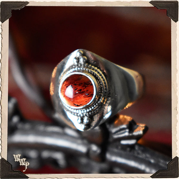 LIMITED EDITION : RED GARNET CUFF RING. For Protection & Witchcraft. Sterling Silver.( SKU:408A ) White Witch Parlour