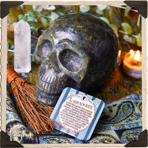 LIMITED EDITION: LABRADORITE CRYSTAL SKULL . For Moon Healing, Spiritual Strength & Psychic Enhancement. White Witch Parlour