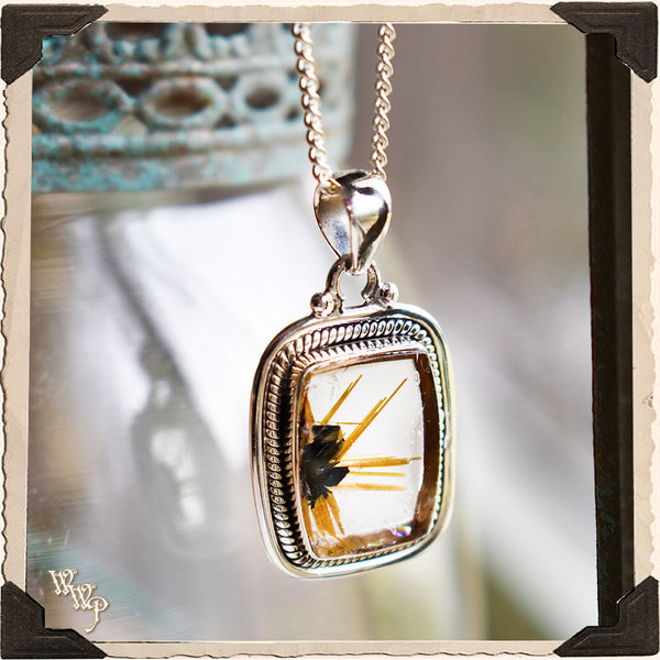 LIMITED EDITION : GOLDEN STAR RUTILATED QUARTZ PENDANT. For Manifestations, Crown Chakra & Amplifying Energy. White Witch Parlour