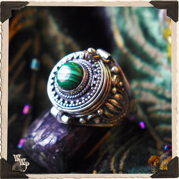 LIMITED EDITION : MALACHITE POISON RING. For Spiritual Guidance, Leadership & Transformation. White Witch Parlour