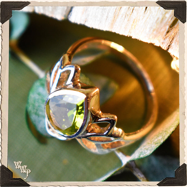 LIMITED EDITION : PERIDOT LOTUS RING. For Abundance, Self Love & Healing. White Witch Parlour