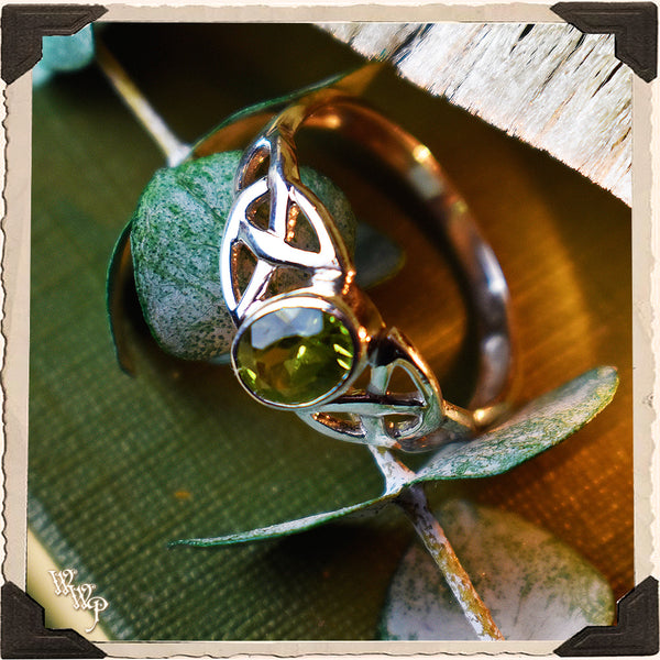 LIMITED EDITION : PERIDOT TRIQUETRA RING. For Abundance, Self Love & Healing.