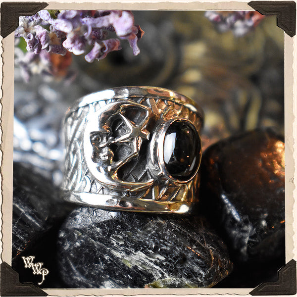 LIMITED EDITION RAINBOW OBSIDIAN MOON CUFF RING. For Power