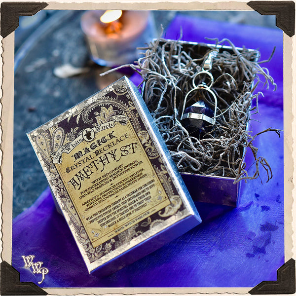 ON SALE! HERKIMER AMETHYST & GARNET CRYSTAL NECKLACE. For Enhancing Magick, Psychic Awareness & Protection. White Witch Parlour