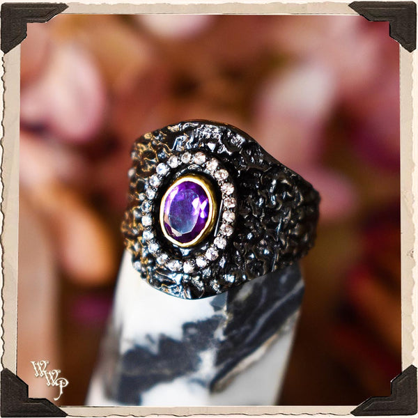 LIMITED EDITION : TEXTURED AMETHYST RHODIUM TOPAZ RING. Fortune Teller Divination Ring. SKU: BAR