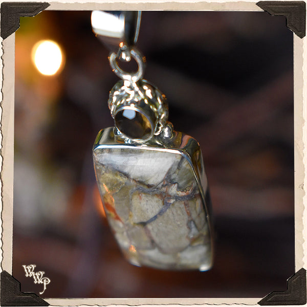 LIMITED EDITION :  MUSHROOM RHYOLITE & SMOKY TOPAZ NECKLACE. For Detoxing, Grounding & Passion. White Witch Parlour