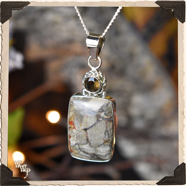 LIMITED EDITION :  MUSHROOM RHYOLITE & SMOKY TOPAZ NECKLACE. For Detoxing, Grounding & Passion. White Witch Parlour
