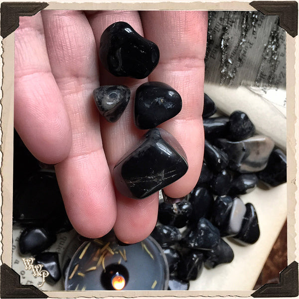 BLACK ONYX TUMBLED CRYSTAL. For Protection, Grounding & Shamanic Healing.