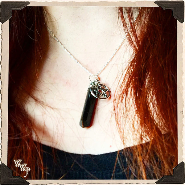 BLACK TOURMALINE PENTACLE NECKLACE. Crystal Talisman for Witchcraft & Spiritual Protection