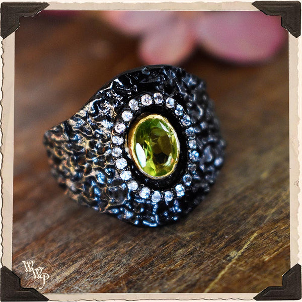 LIMITED EDITION : TEXTURED PERIDOT RHODIUM TOPAZ RING. Self Love & Healing Ring. SKU: BPR White Witch Parlour