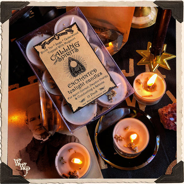 CALLING THE SPIRITS TEALIGHT CANDLES. 12 Pack. For Spirit Contact & Psychic Seance. White Witch Parlour