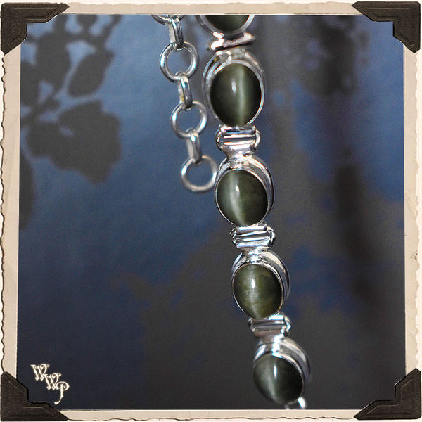 GREEN CAT'S EYE CRYSTAL BRACELET. For Enhancing Intuition & Spiritual Journey White Witch Parlour