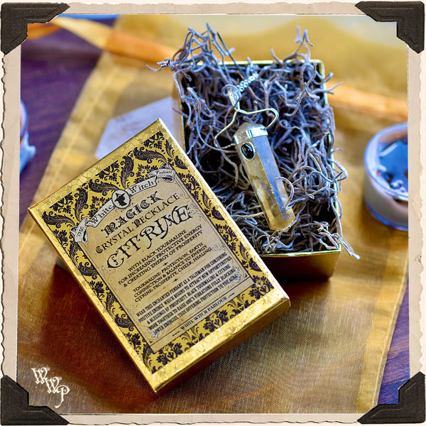 CITRINE & BLACK TOURMALINE CRYSTAL NECKLACE. For Prosperity, Protection & Manifestation. White Witch Parlour