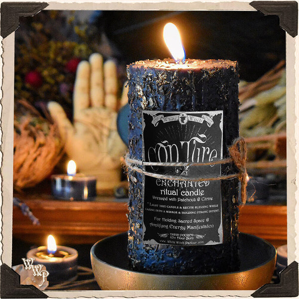 CONJURE PILLAR CANDLE. For Holding Sacred Space & Amplifying Energy Manifestation. White Witch Parlour