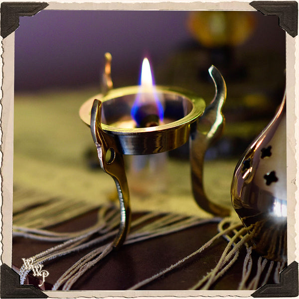 CRESCENT MOON BRASS INCENSE BURNER. Altar Decor Tripod For Cone Incense. White Witch Parlour