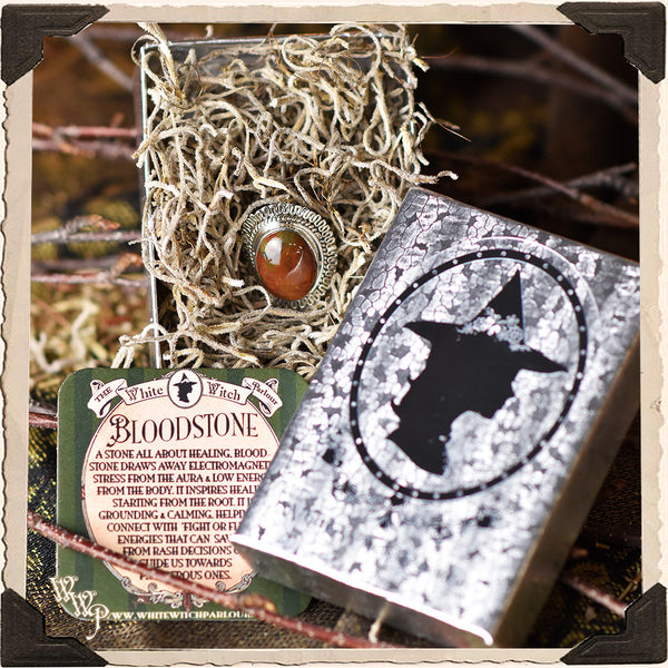 LIMITED EDITION : BLOODSTONE RING LARGE OVAL. For Grounding, Healing & Generosity. Sterling Silver. (SKU:D1508) White Witch Parlour