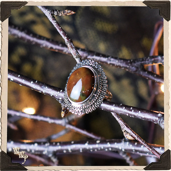 LIMITED EDITION : BLOODSTONE RING LARGE OVAL. For Grounding, Healing & Generosity. Sterling Silver. (SKU:D1508) White Witch Parlour