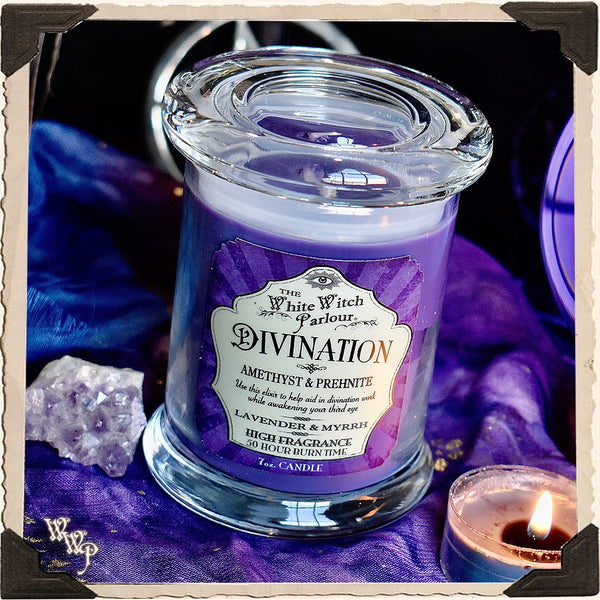 DIVINATION Elixir Apothecary CANDLE 7oz. For Seance, Psychic Awareness & Meditation. White Witch Parlour