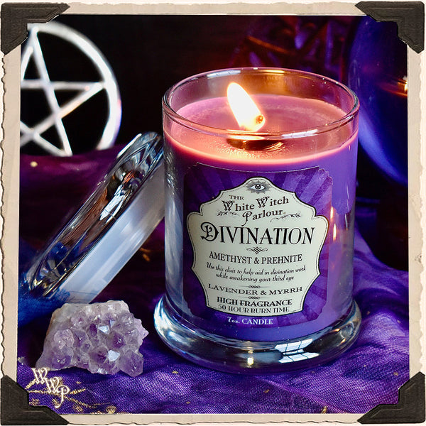 DIVINATION Elixir Apothecary CANDLE 7oz. For Seance, Psychic Awareness & Meditation. White Witch Parlour