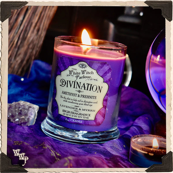 DIVINATION Elixir Apothecary CANDLE 7oz. For Seance, Psychic Awareness & Meditation. White Witch Parlour
