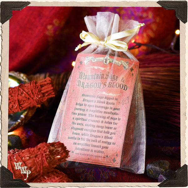 SMUDGE WANDS: DRAGON'S BLOOD & WHITE SAGE 2 Pack For Spiritual Energy & Manifestation White Witch Parlour