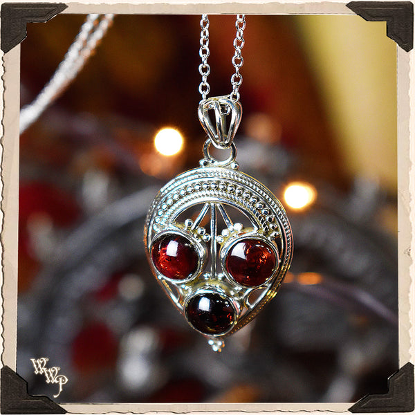 LIMITED EDITION : TRIPLE RED GARNET NECKLACE PENDANT. For Protection & Witchcraft. Sterling Silver.( SKU:323A ) White Witch Parlour