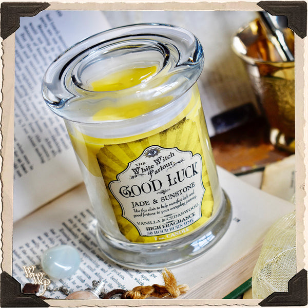 GOOD LUCK Elixir Apothecary CANDLE 7oz. For Good Fortune, Positivity & Raising Vibrations. White Witch Parlour