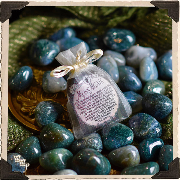 GREEN MOSS AGATE TUMBLED CRYSTAL. For Abundance, Grounding & Healing. White Witch Parlour
