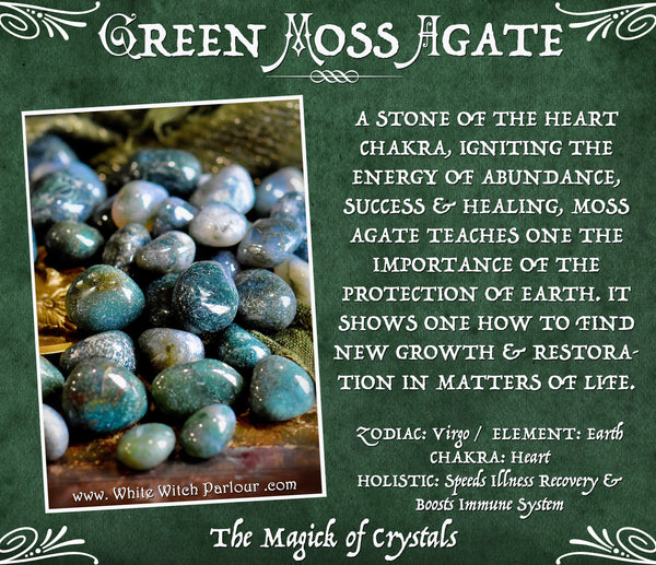 GREEN MOSS AGATE TUMBLED CRYSTAL. For Abundance, Grounding & Healing. White Witch Parlour