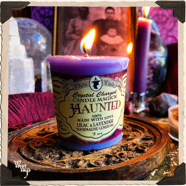 HAUNTED VOTIVE CANDLE. For Removing Unwanted Spirits & Releasing Wandering Souls. White Witch Parlour