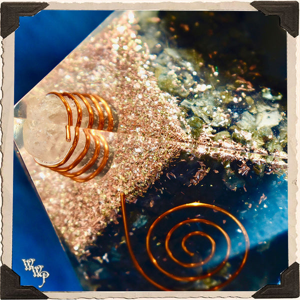 LARVIKITE ORGONE PYRAMID. With Clear Quartz Copper Coil For Spiritual Connections & Deep Wisdom. White Witch Parlour