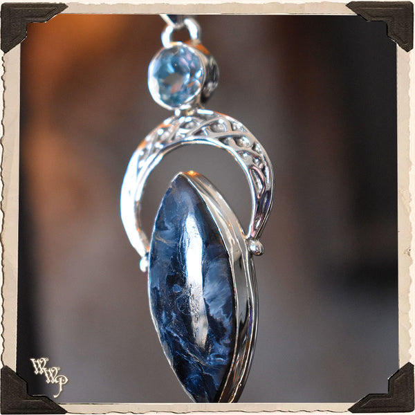 LIMITED EDITION: PIETERSITE & TOPAZ CRESCENT MOON NECKLACE. For Amplifying Energy, Imagination & Creating Change.
