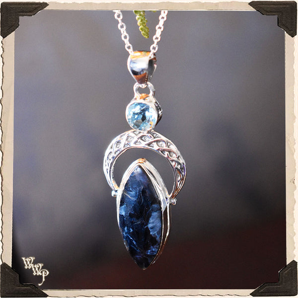 LIMITED EDITION: PIETERSITE & TOPAZ CRESCENT MOON NECKLACE. For Amplifying Energy, Imagination & Creating Change.