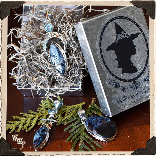 LIMITED EDITION: PIETERSITE & TOPAZ CRESCENT MOON NECKLACE. For Amplifying Energy, Imagination & Creating Change.