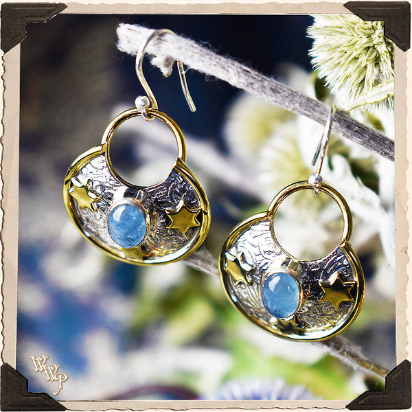 LIMITED EDITION : AQUAMARINE 'LUCKY STARS' EARRINGS. For Youth, Hope & New Adventures. Sterling Silver (SKU: MB33EA)