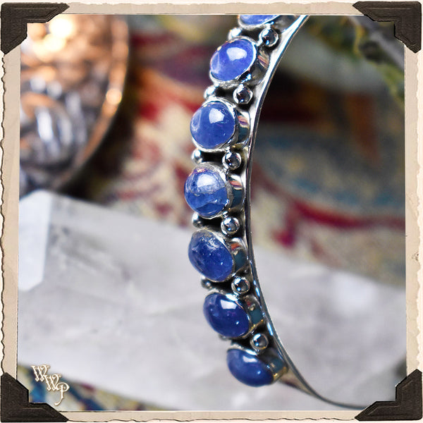 LIMITED EDITION : BLUE TANZANITE 'OPPORTUNITY' CUFF BRACELET. For Slowing Down, Elegance & Composure. Sterling Silver (SKU: MB33T) White Witch Parlour