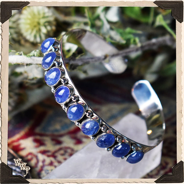 LIMITED EDITION : BLUE TANZANITE 'OPPORTUNITY' CUFF BRACELET. For Slowing Down, Elegance & Composure. Sterling Silver (SKU: MB33T) White Witch Parlour