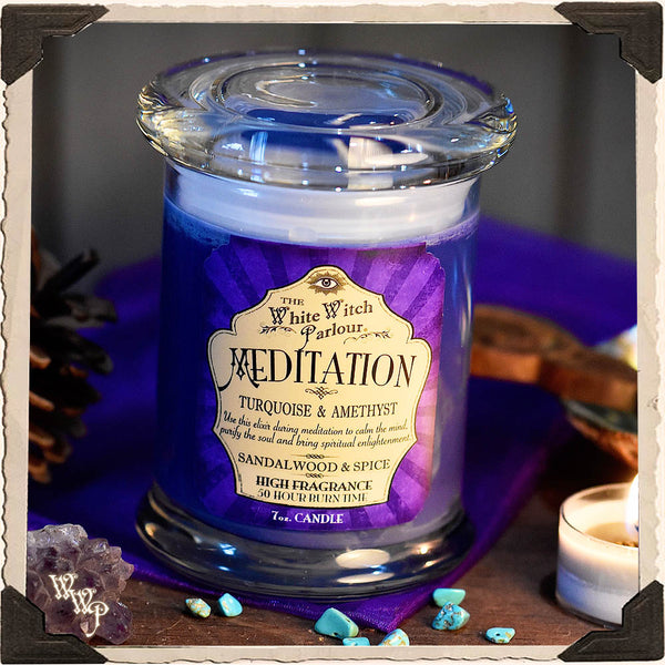 MEDITATION Elixir Apothecary CANDLE 7oz. For Wisdom, Peace & Spiritual Enlightenment. White Witch Parlour