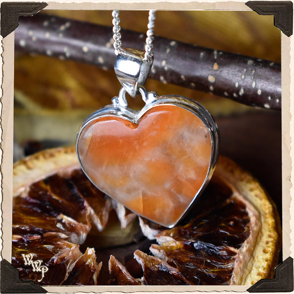 LIMITED EDITION : ORANGE CALCITE HEART NECKLACE. For Overcoming Emotional Fears & Cleansing.