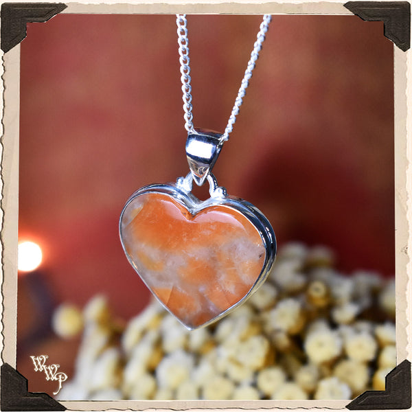 LIMITED EDITION : ORANGE CALCITE HEART NECKLACE. For Overcoming Emotional Fears & Cleansing.