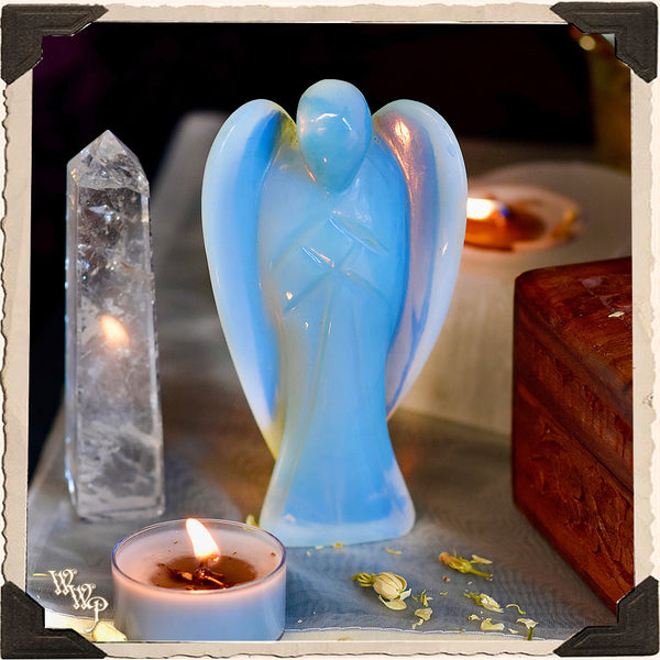 LARGE OPALITE ANGEL TOTEM. For Guidance, Seeking Light & Peace. White Witch Parlour